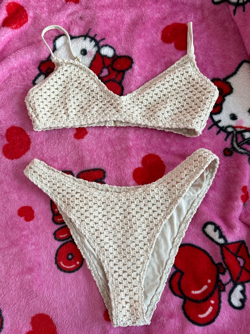 Billabong Cream Crochet Texture Bikini Set - size small